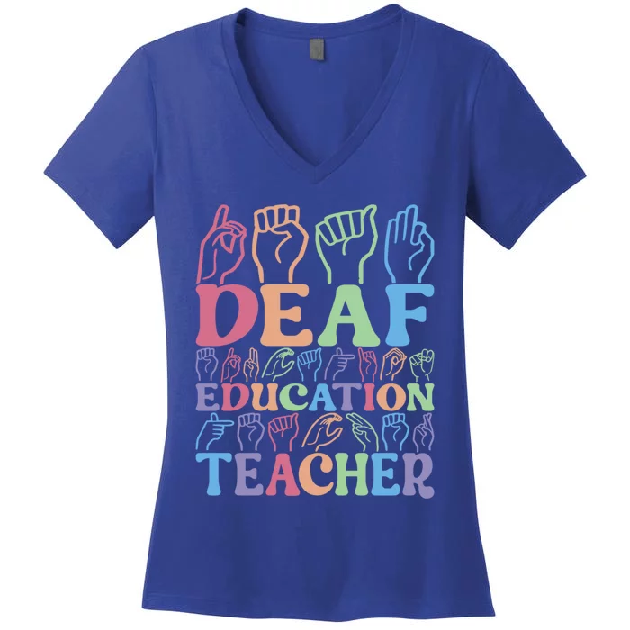 American Sign Language Deaf Education Teacher Gift Women's V-Neck T-Shirt