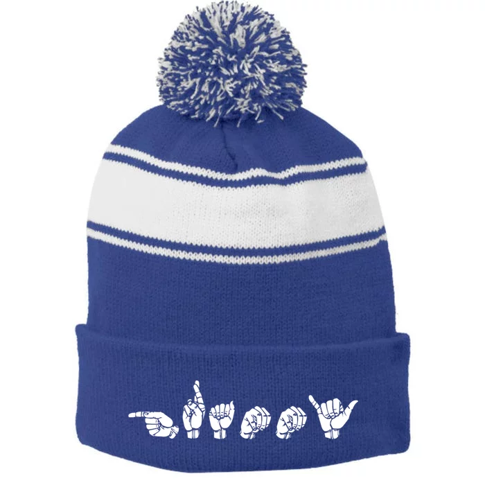 American Sign Language Grammy Gift Stripe Pom Pom Beanie