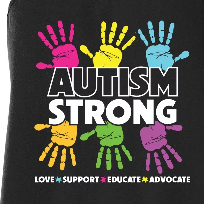 Autism Strong Love Support Educate Advocate Autism Awareness Women's Racerback Tank