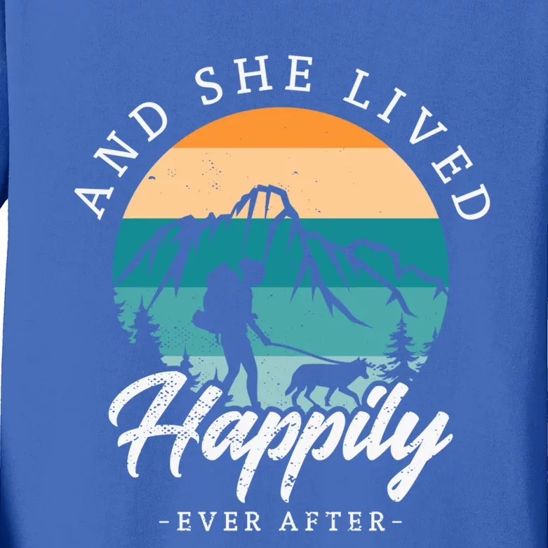 And She Lived Happily Ever After Hiking With Dog Hiking Girl Gift Kids Long Sleeve Shirt