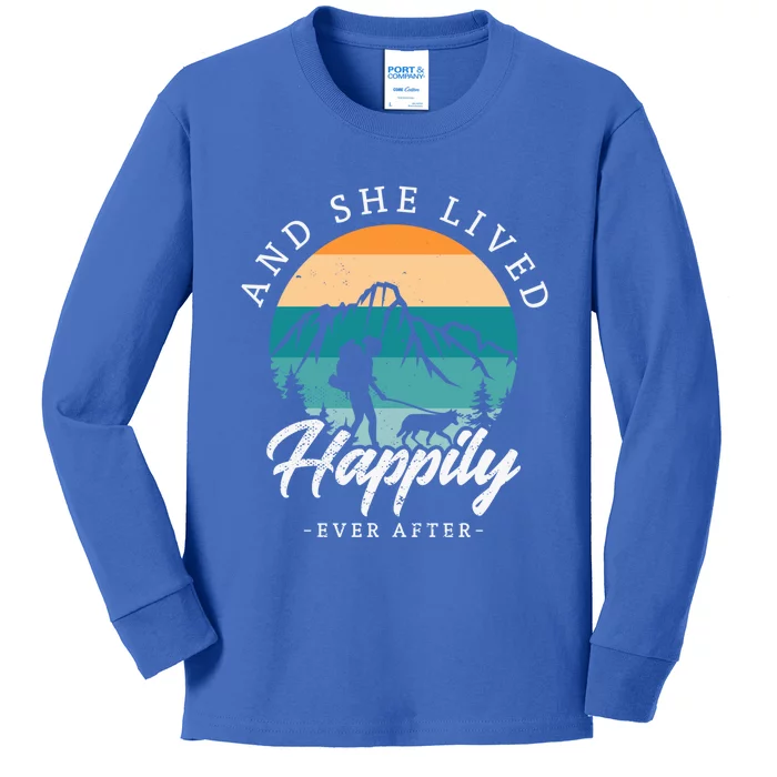 And She Lived Happily Ever After Hiking With Dog Hiking Girl Gift Kids Long Sleeve Shirt