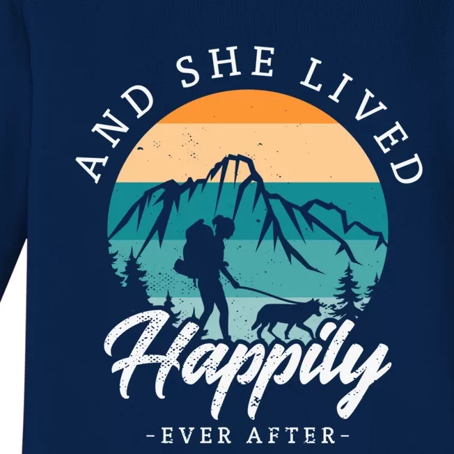 And She Lived Happily Ever After Hiking With Dog Hiking Girl Gift Baby Long Sleeve Bodysuit