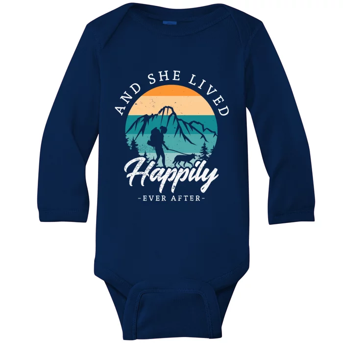 And She Lived Happily Ever After Hiking With Dog Hiking Girl Gift Baby Long Sleeve Bodysuit