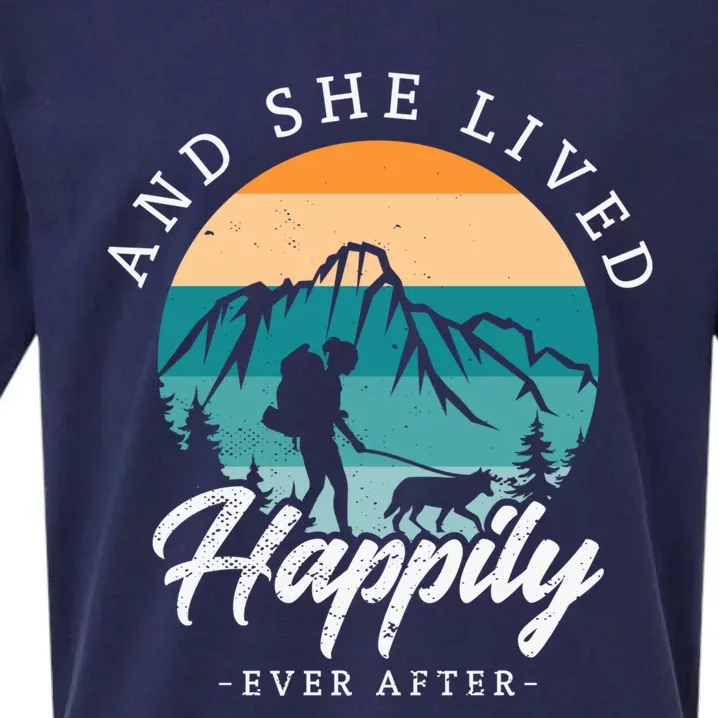 And She Lived Happily Ever After Hiking With Dog Hiking Girl Gift Sueded Cloud Jersey T-Shirt