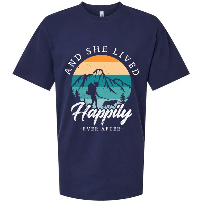 And She Lived Happily Ever After Hiking With Dog Hiking Girl Gift Sueded Cloud Jersey T-Shirt