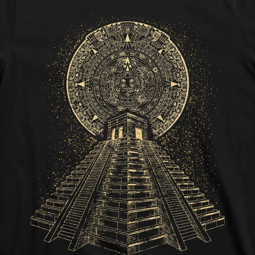 Ancient Sacred Mayan Aztec Calendar Pyramid Geometry T-Shirt