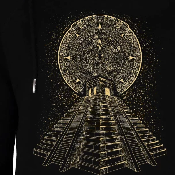 Ancient Sacred Mayan Aztec Calendar Pyramid Geometry Womens Funnel Neck Pullover Hood