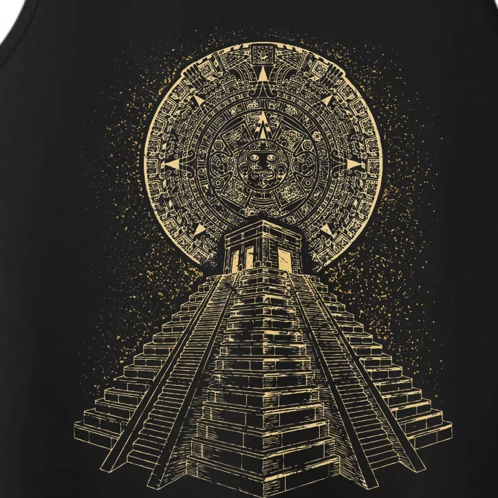 Ancient Sacred Mayan Aztec Calendar Pyramid Geometry Performance Tank