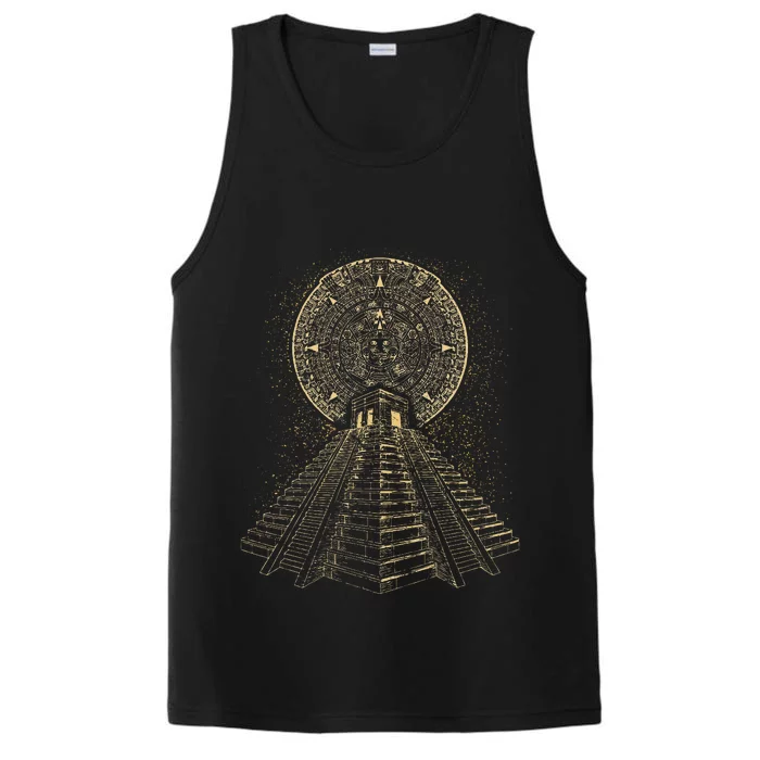 Ancient Sacred Mayan Aztec Calendar Pyramid Geometry Performance Tank