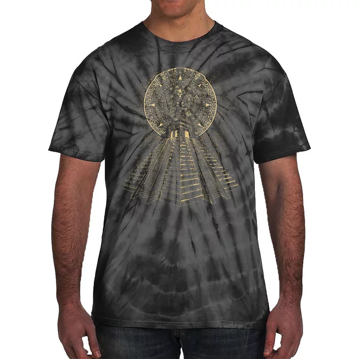 Ancient Sacred Mayan Aztec Calendar Pyramid Geometry Tie-Dye T-Shirt