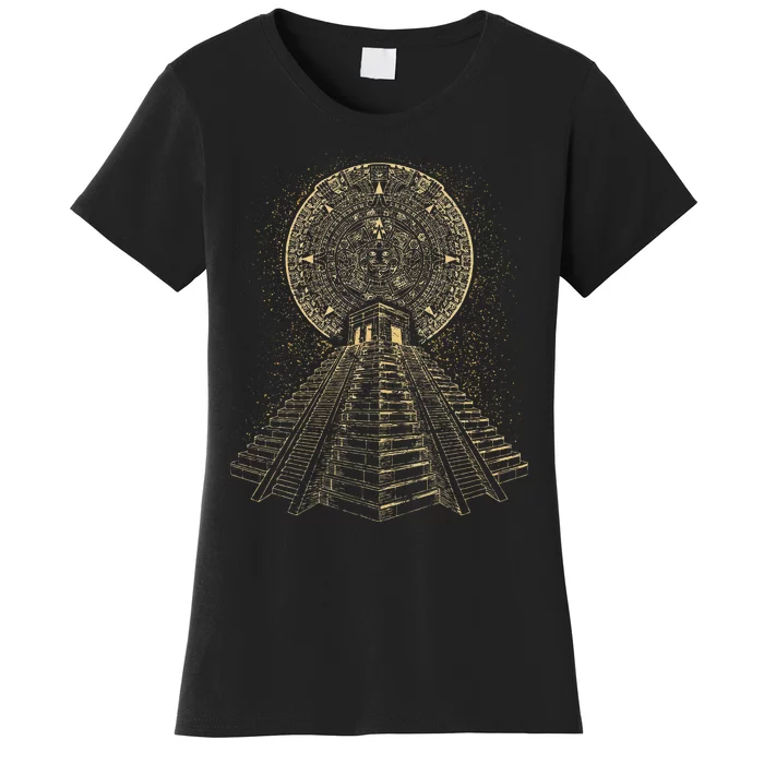 Ancient Sacred Mayan Aztec Calendar Pyramid Geometry Women's T-Shirt