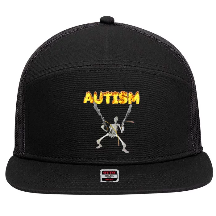 Autism Skeleton Meme 7 Panel Mesh Trucker Snapback Hat