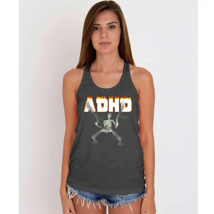 ADHD Skeleton Meme Women's Knotted Racerback Tank