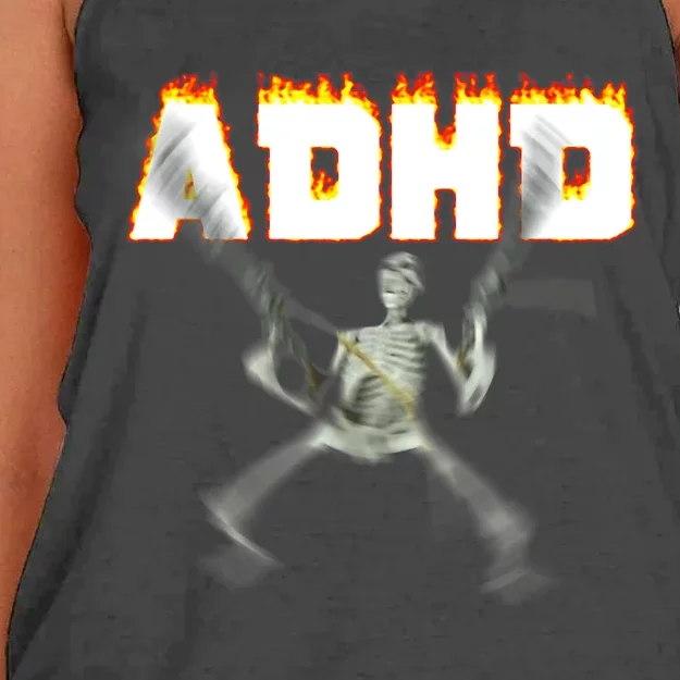 ADHD Skeleton Meme Women's Knotted Racerback Tank