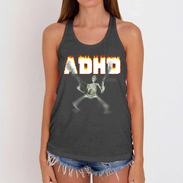 ADHD Skeleton Meme Women's Knotted Racerback Tank