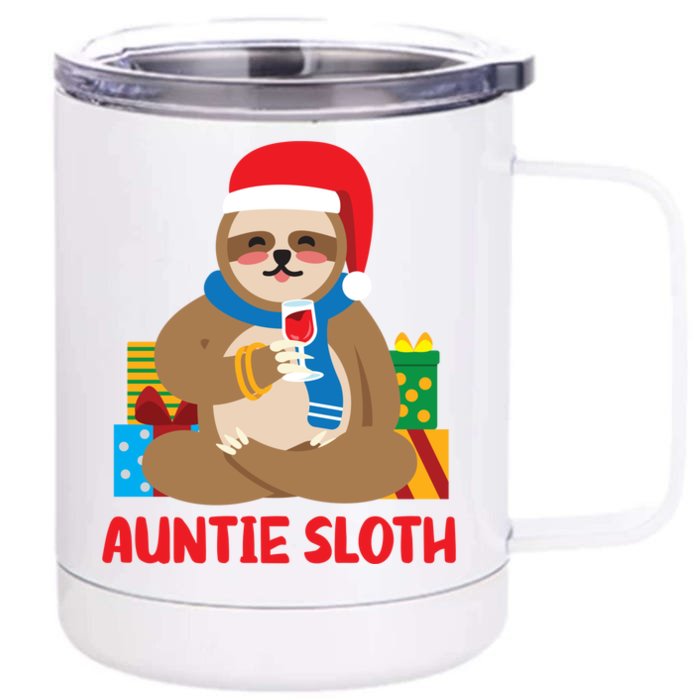 Auntie Sloth Matching Family Pajama Pj Christmas Gift Front & Back 12oz Stainless Steel Tumbler Cup