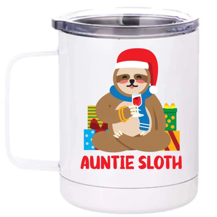 Auntie Sloth Matching Family Pajama Pj Christmas Gift Front & Back 12oz Stainless Steel Tumbler Cup