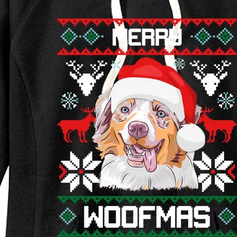 Australian Shepherd Merry Woofmas Dog Christmas Xmas Gift Women's Fleece Hoodie