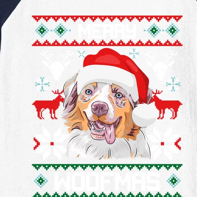 Australian Shepherd Merry Woofmas Dog Christmas Xmas Gift Baseball Sleeve Shirt