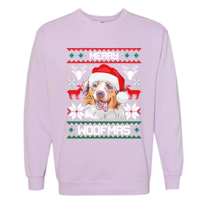 Australian Shepherd Merry Woofmas Dog Christmas Xmas Gift Garment-Dyed Sweatshirt