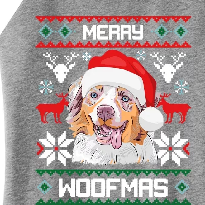 Australian Shepherd Merry Woofmas Dog Christmas Xmas Gift Women’s Perfect Tri Rocker Tank