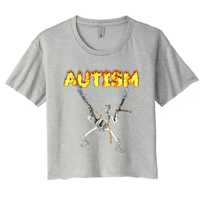 Autism Skeleton Meme Funny Gift Women's Crop Top Tee