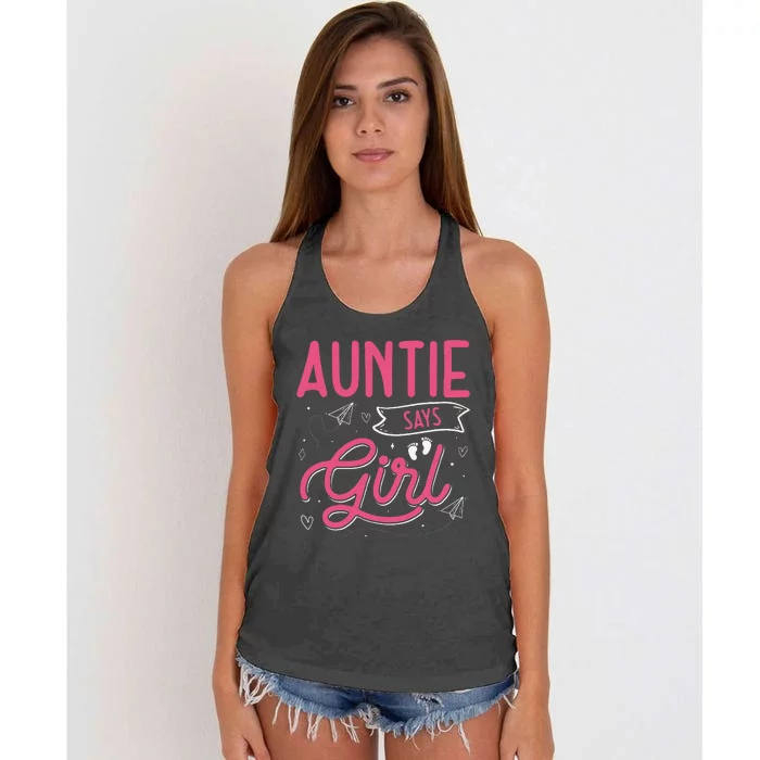 Auntie Says Matching Family Team Gender Reveal Women's Knotted Racerback Tank