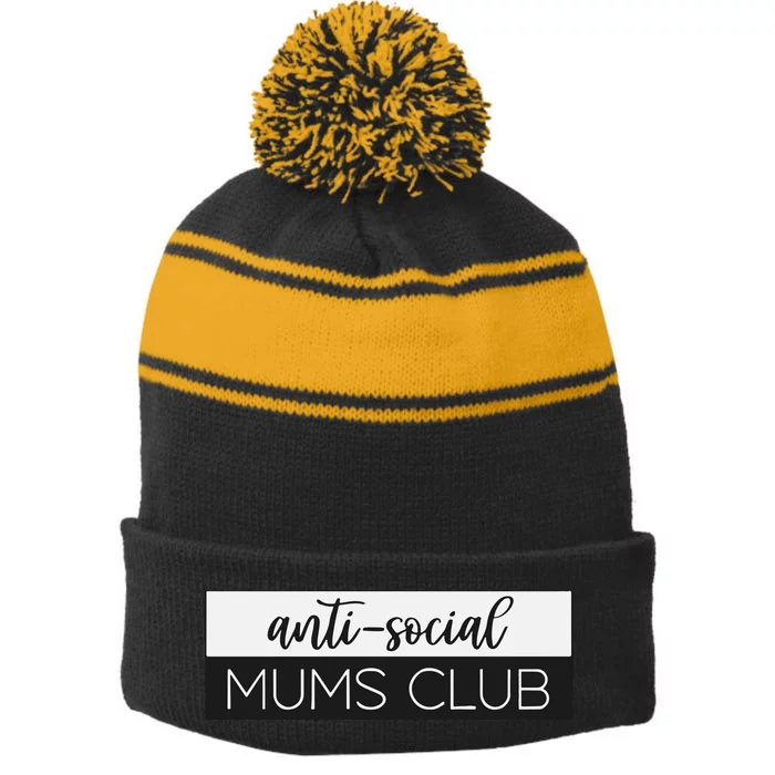 Anti Social Mums Club Stripe Pom Pom Beanie