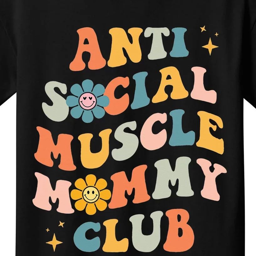 Anti Social Muscle Mommy Club Groovy Pump Cover Funny Kids T-Shirt