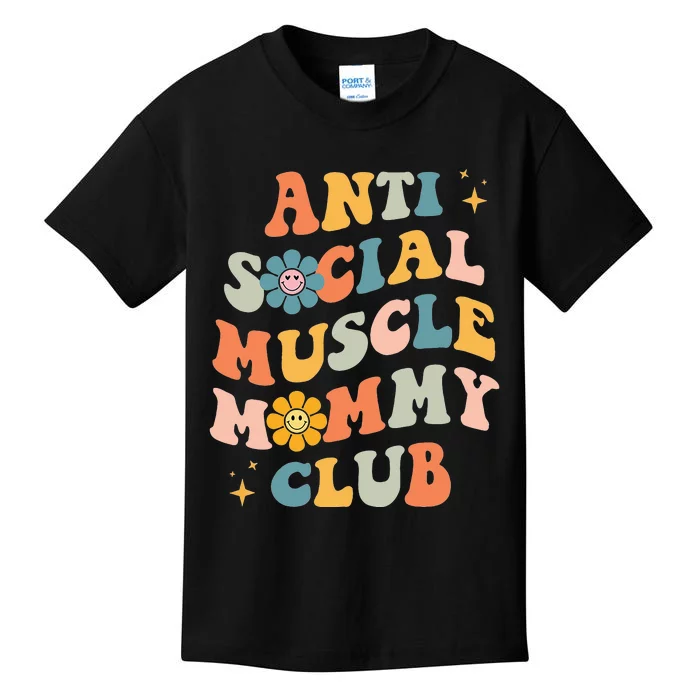 Anti Social Muscle Mommy Club Groovy Pump Cover Funny Kids T-Shirt