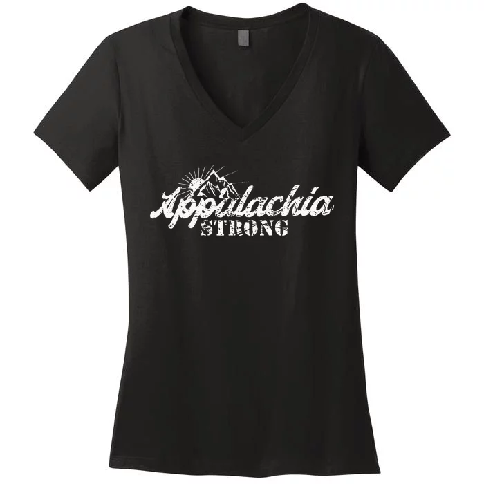 Appalachia Strong Mountain Silhouette Typography Women's V-Neck T-Shirt