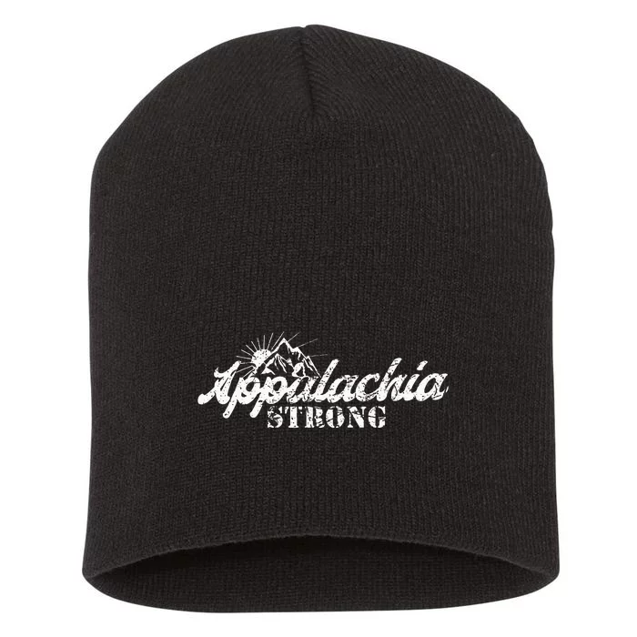 Appalachia Strong Mountain Silhouette Typography Short Acrylic Beanie