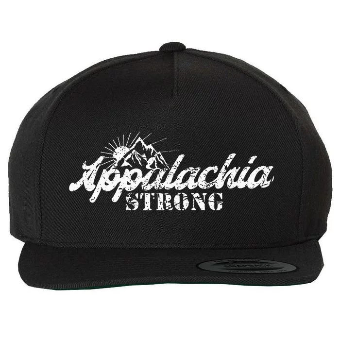 Appalachia Strong Mountain Silhouette Typography Wool Snapback Cap