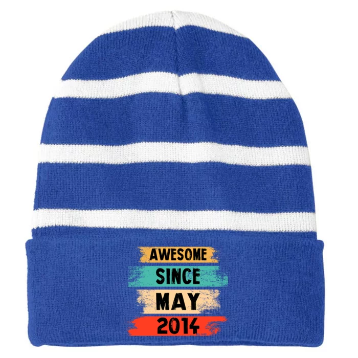 Awesome Since March 2014 Vintage 8 Gift Striped Beanie with Solid Band