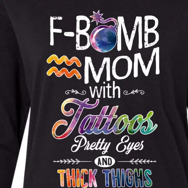 Aquarius Symbole Mom With Tattoos Pretty Eyes Thick Thighs Great Gift Womens Cotton Relaxed Long Sleeve T-Shirt