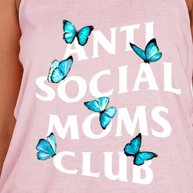 Anti Social Moms Club With Butterflies Funny Introvert Mom Gift Women's Knotted Racerback Tank