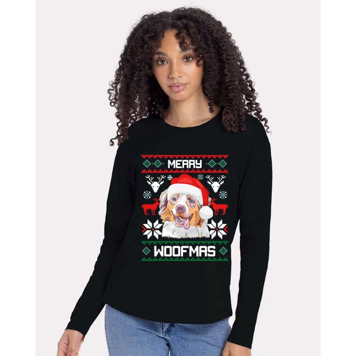 Australian Shepherd Merry Woofmas Christmas Gift Womens Cotton Relaxed Long Sleeve T-Shirt