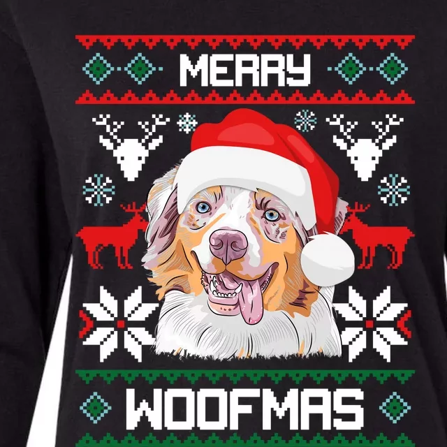 Australian Shepherd Merry Woofmas Christmas Gift Womens Cotton Relaxed Long Sleeve T-Shirt