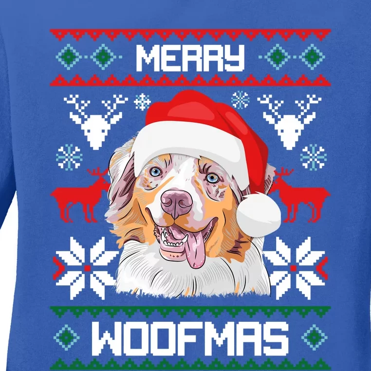 Australian Shepherd Merry Woofmas Christmas Gift Ladies Long Sleeve Shirt