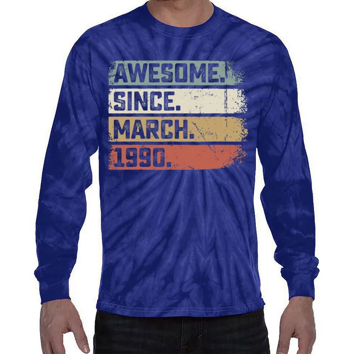 Awesome Since March 1990 33 Years Old Gifts 33rd Birthday Tie-Dye Long Sleeve Shirt