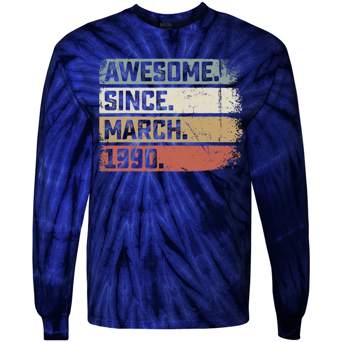 Awesome Since March 1990 33 Years Old Gifts 33rd Birthday Tie-Dye Long Sleeve Shirt