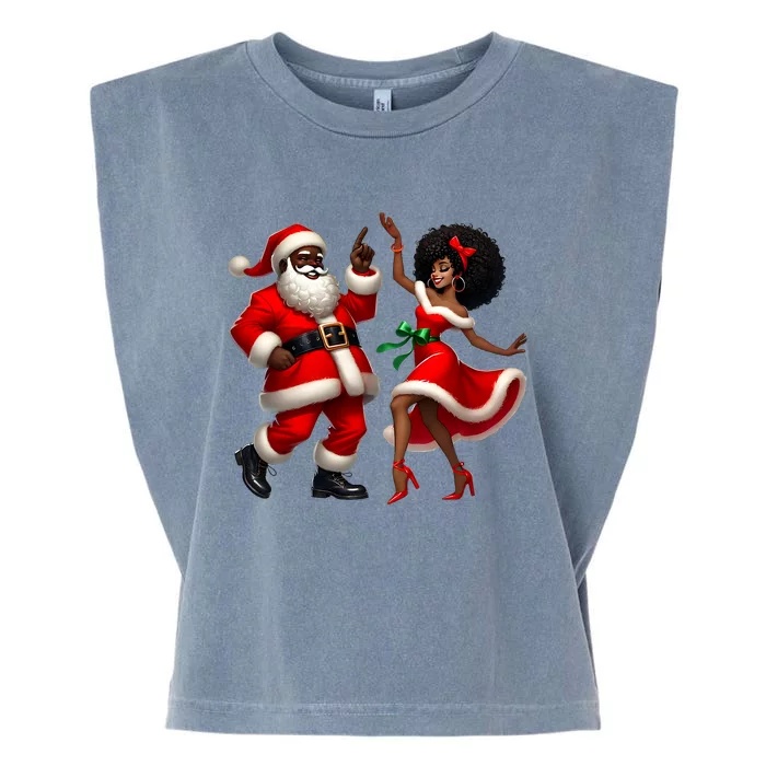 African Santa Mrs Claus Dancing African American Christmas Garment-Dyed Women's Muscle Tee