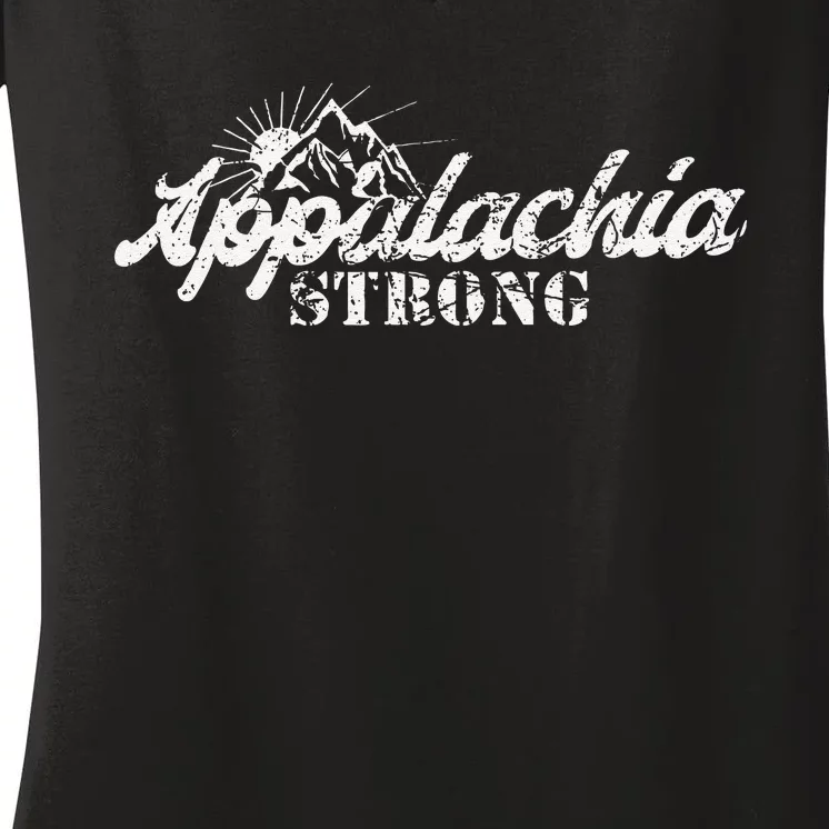 Appalachia Strong Mountain Silhouette Typography Women's V-Neck T-Shirt