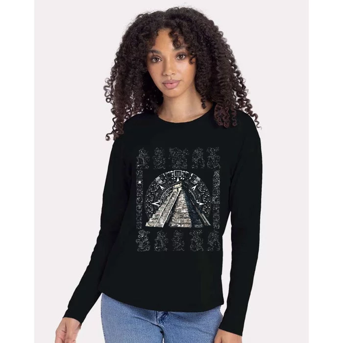 Ancient Sacred Mayan Aztec Calendar Pyramid Geometry Womens Cotton Relaxed Long Sleeve T-Shirt