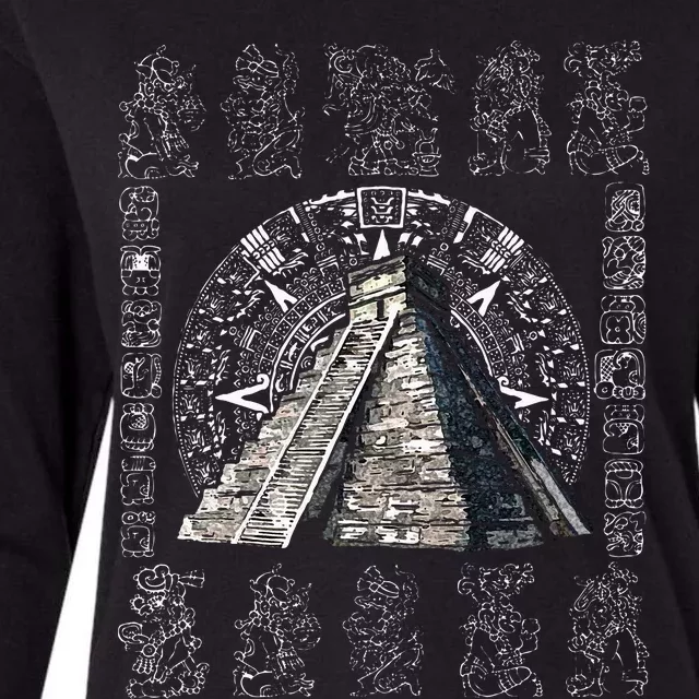 Ancient Sacred Mayan Aztec Calendar Pyramid Geometry Womens Cotton Relaxed Long Sleeve T-Shirt