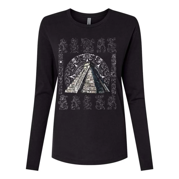 Ancient Sacred Mayan Aztec Calendar Pyramid Geometry Womens Cotton Relaxed Long Sleeve T-Shirt