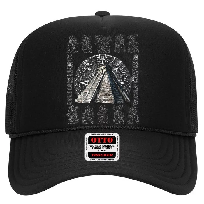 Ancient Sacred Mayan Aztec Calendar Pyramid Geometry High Crown Mesh Trucker Hat