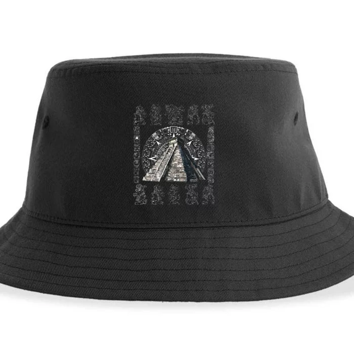 Ancient Sacred Mayan Aztec Calendar Pyramid Geometry Sustainable Bucket Hat