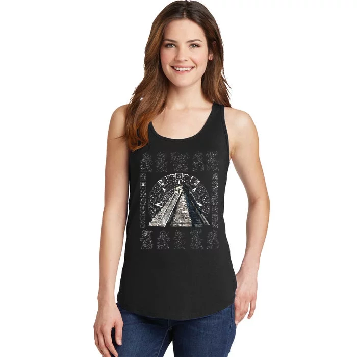 Ancient Sacred Mayan Aztec Calendar Pyramid Geometry Ladies Essential Tank