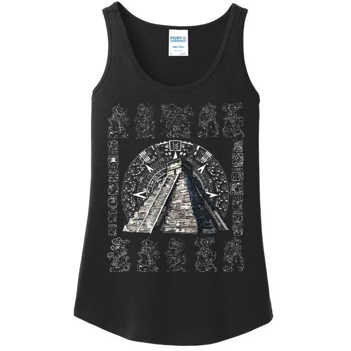 Ancient Sacred Mayan Aztec Calendar Pyramid Geometry Ladies Essential Tank